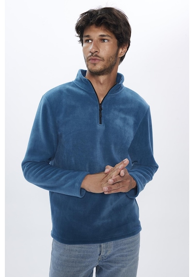 Tudors Erkek Standart Fit Rahat Kesim Tüylenme Yapmayan Soğuk Geçirmez İndigo Dik Yaka Polar Sweatshirt-30130-indigo İndigo