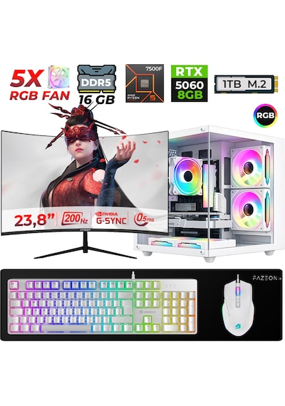 Xaser Live X20 R5-7500F 16 GB 1 TB SSD RTX 5060 8 GB 23.8" Dos Masaüstü Oyuncu Bilgisayar