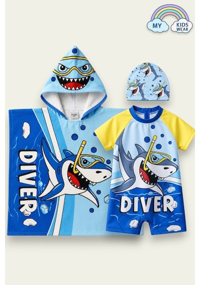 My Kids Wear Erkek Çocuk Deniz Kombini 2 Li Set Mayo, Havlu Ve Bone 12753 Beyaz - Mavi My Kids Wear Erkek Çocuk Deniz Kombini 2 Li Set Mayo, Havlu Ve Bone 12753 Beyaz - Mavi