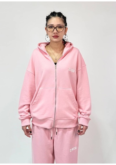 Zaee İnce Kumaş Nakışlı Oversize Premium Zip Hoodie Çok Renkli
