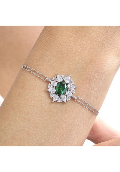 Effective Diamond Paris Işıltısı Sentetik Zümrüt Taşlı Gümüş Bileklik