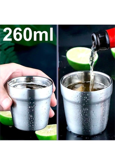 Omeniv 260ml Çift Duvarlı (Double Wall) 304 Çelik Kahve Fincanı