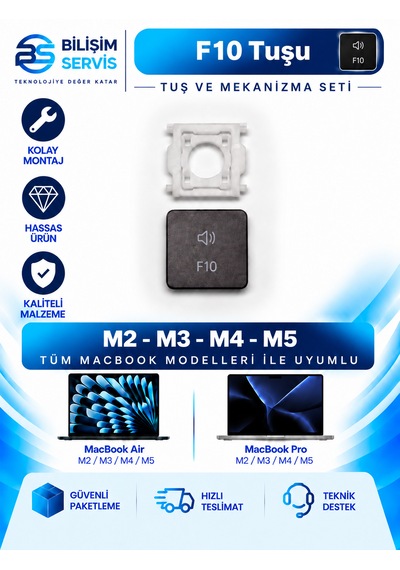 Apple Uyumlu Macbook Air & Pro M2 - M3 - M4 - M5 Yedek Klavye Tuşu Ve Mekanizması / F10 Tuşu