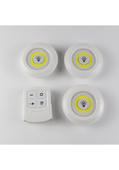 3&apos Lü Uzaktan Kumandalı Pilli Yapışkanlı Kablosuz Led Spot Lambalar