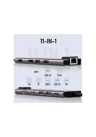 Lemorele Tc65 11 İn 1 Type-c Hub Çoklayıcı Dock Station - Windows Mst Destekli, Çift Hdmı Çoklu Ekran , Gigabit Ethernet, 100w Pd Şarj Adaptör