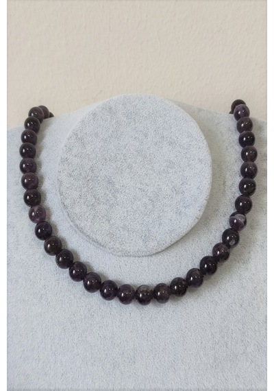 8 Mm Ametist Doğaltaş Kolye