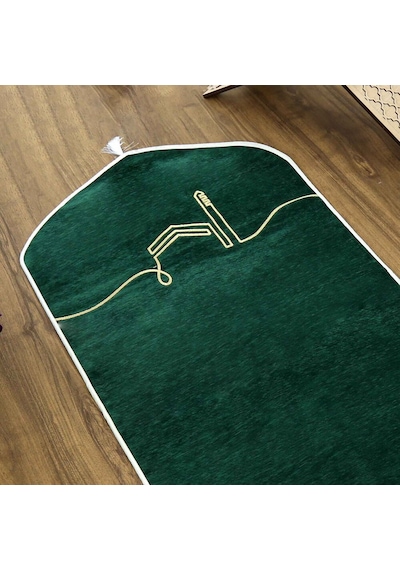 El Kuba Lüks Astarlı Biyeli Seccade Yeşil 66x125cm 565 Gr
