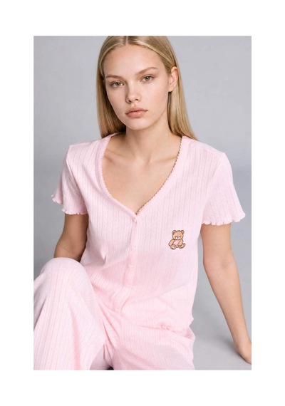 Defacto Regular Fıt Kısa Kollu Ayıcıklı 2li Pembe Pijama Takımı H3709ax26aupn436 Pembe-pn436