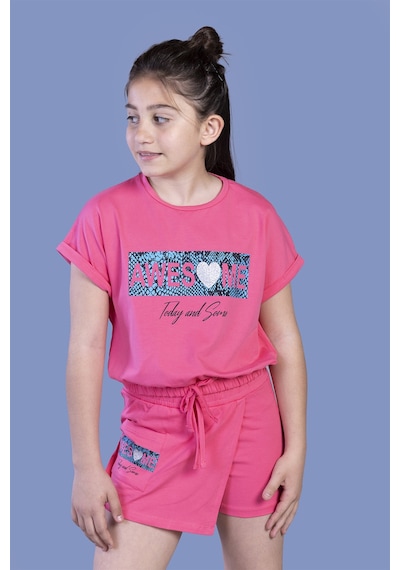 Toontoy Kids Toontoy Kız Çocuk Awesome Baskılı Şortlu Takım Fuşya