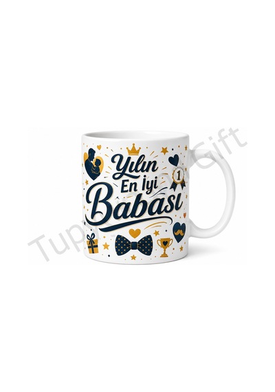 Yılın En İyi Babası Yazılı Kişiye Özel Baskılı Kupa Bardak Babalar Günü Hediye Beyaz