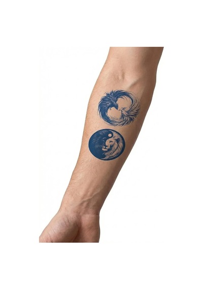 Anka Aslan Ying Yang Geçici Dövme Yarı Kalıcı Aylık Yapıştırma Dövme