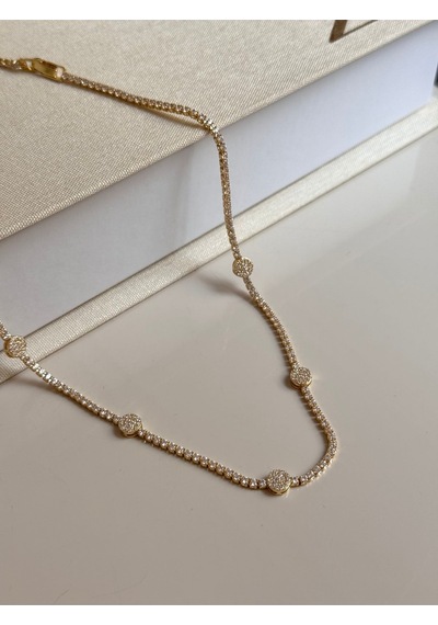 Zirkon Taşlı Oval Gold Kolye Çelik Kadın Altın