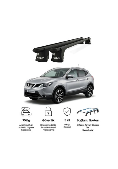 Trio-ı Nissan Qashqai 2013 Ve Sonrası Uyumlu Siyah Kilitli Ara Atkı 120cm Port Bagaj Tavan Barı