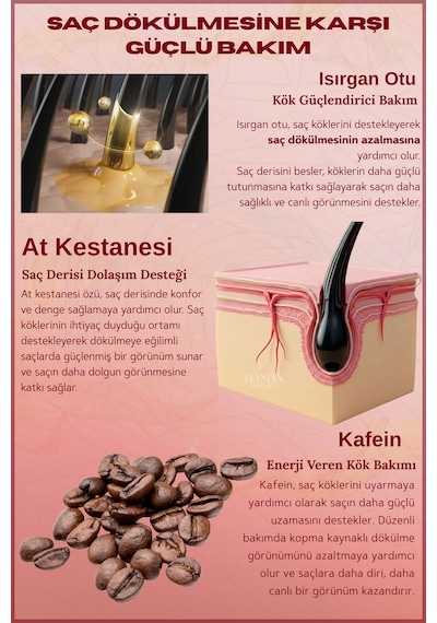 Elysian Essence Isırgan Otu & At Kestanesi & Kafein Şampuanı 2 Adet Copper Peptidli Hızlı Saç Uzatma Uzatan Etkili 300 Ml Tüm Saç Tipleri
