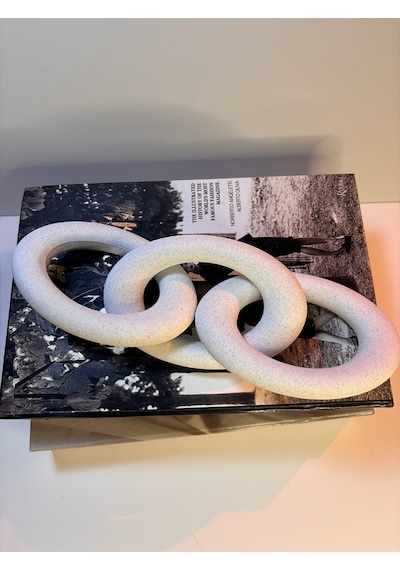 Modern Beyaz Zincir Dekoratif Obje Şık Masa Üstü & Kitaplık Süs Eşyası 14 Cm X 3 Zincir Bloğu