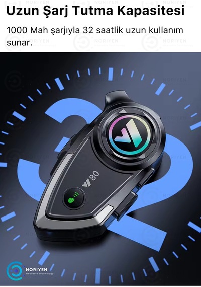 Y80 Yeni Nesil Motosiklet Kask Interkom Mikrofonlu Gürültü Engelleyici Işıklı 5.3 Bluetooth Kulaklık