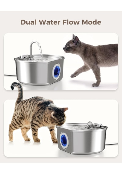 Aryuper Su Seviyesi Göstergeli Sensörlü 3.2 L Paslanmaz Çelik Kedi Köpek Için Otomatik Su Pınarı Su Çeşmesi