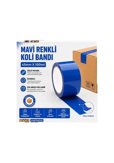 Mavi Koli Bandı 45mmx100m Renkli Koli Bantı Mavi Renk Hotmelt Yapışkanlı Bant Marketim 1