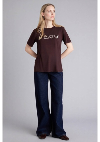Defacto 26y801000471 Kahverengi Kadın T-shirt G9260ax/bn340