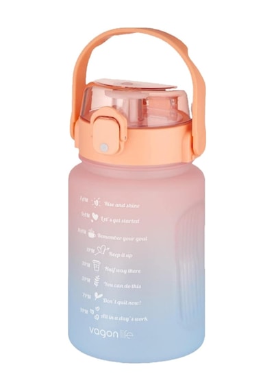 1000 Ml Pipetli/pipetsiz Kullanım Çift Renk Softtouch Motivasyon Matarası Sticker Hediyeli Mor