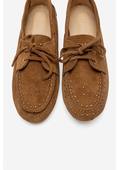 Luvishoes Cuesta Toprak Süet Hakiki Deri Troklu Bağcıklı Kadın Loafer Ayakkabı