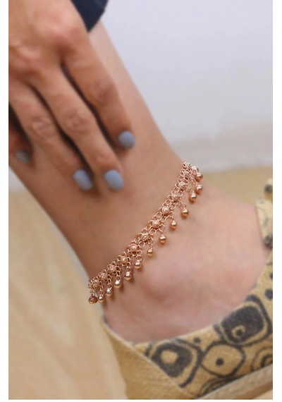 Kişniş Sık Toplu 925 Ayar Rose Kaplama Telkari Gümüş Halhal Rose Gold