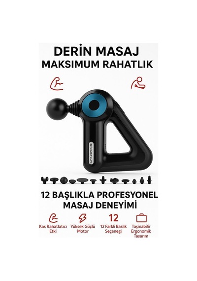 Derin Doku Masaj Aleti 12 Başlıklı 6 Kademeli Titreşimli Ultra Sessiz Ergonomik Tasarım 5 Saat Uzun Batarya Boyun S