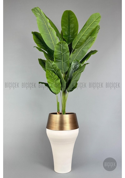 Biçiçek Yapay Starli̇ce 230 Cm Bambu Gövdeli̇ 22 Yapraklı Krem Gold Cleopatra Saksıda