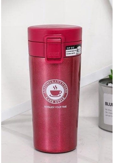 12 Saate Kadar Sıcak Soğuk Tutma Filtreli Çift Katmanlı Pembe Mug Termos Sus 304 380 Ml Pembe