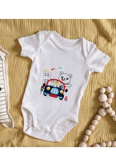 Bitmeyenkartus Bk Kids Sevimli Sürücü Tasarımlı Bebek Body Zıbın - Model 1 Çok Renkli