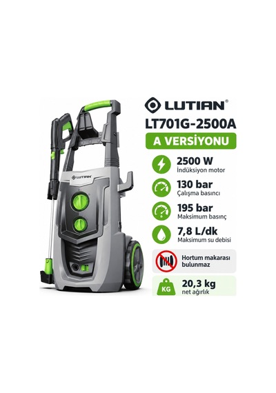 Lutian Lt701g-2500a Basınçlı Yıkama Makinesi 195 Bar 2500w İndüksiyon Motorlu
