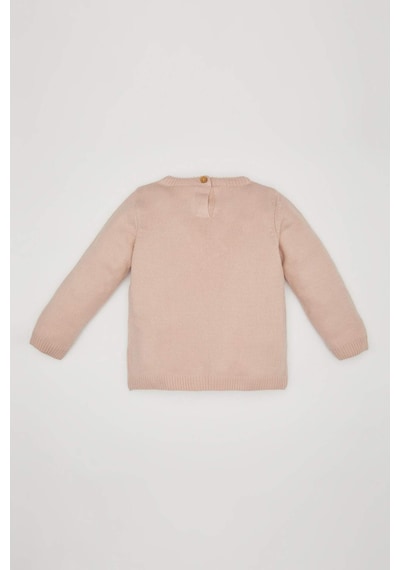 Defacto Kız Bebek Açık Pembe Bisiklet Yaka Basic Düz Triko Kazak X8187A224AUPN262 Pembe