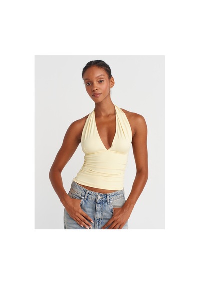 Dilvin 31968 Büzgülü Halter Yaka Top Sarı