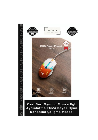 Özel Seri Oyuncu Mouse Rgb Aydınlatma Tm24 Beyaz Oyun Donanımı Çalışma Masası