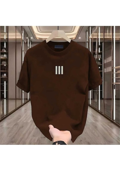 Kozia Outdoors Maloçbey 3 Çizgi Baskılı Oversize Unisex Basic O Yaka T-şhirt Kahverengi Kahverengi