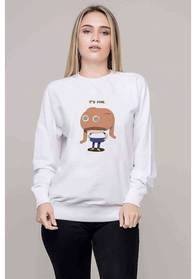 It'S Fine Baskılı Beyaz Kadın Sweatshirt