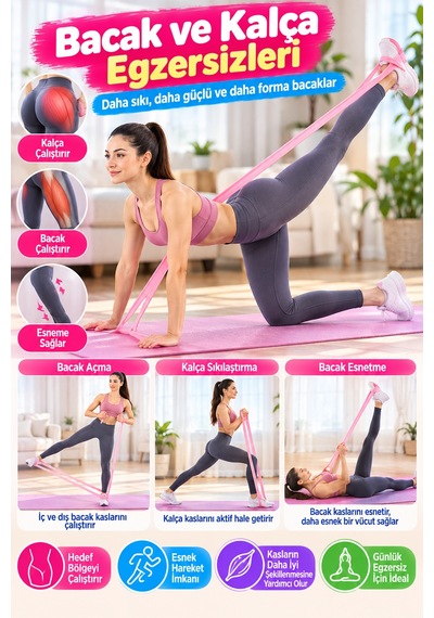 Egzersiz Esnetme Direnç Lastiği 8 Şekilli Pilates Yoga Fitness Kol Bacak Omuz Çalışma Bandı Ev Sporu Çok Renkli
