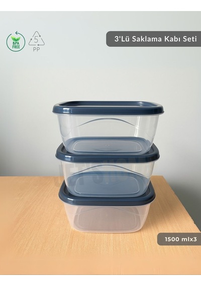 Jet's Home 3'lü Saklama Kabı Seti Kare Erzak Kabı Bpa Free Derin Dondurucu İçin Uygun 1500 Ml Şeffaf