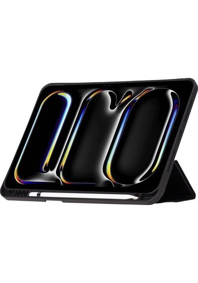 Bloomcase Trigon Obsidian Black Apple Uyumlu iPad Pro 11" 2024 Hakiki Deri Kılıf Kapaklı Kılıf