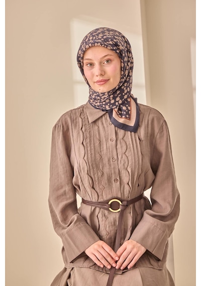 Silk Home Aura Eşarp 140005-05 Koyu Lacivert, Vizon, Çikolata Kahve