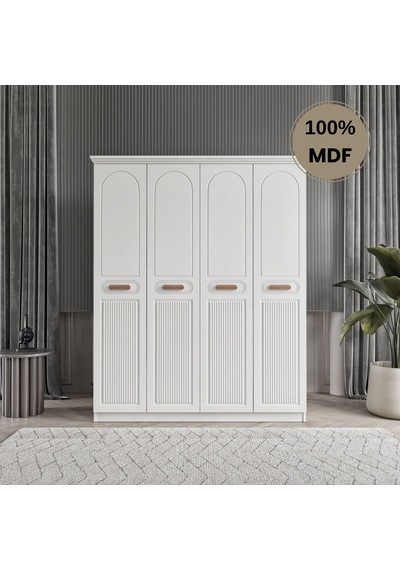 Pera 4 Kapak Mdf Gardırop Beyaz
