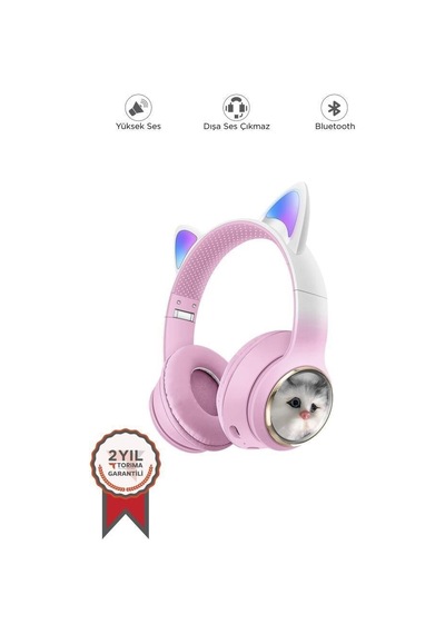 Premium Okul Gereci Taşınabilir Set Hd11 Pembe Sevimli Kedi Karikatür Kulaklık