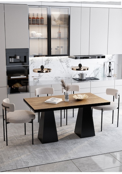 Avvio Pietro Lake Mdf Ayak Teddy Sandalye 80x120 Yemek Masası Mutfak Masası 4 Kişilik Masa Sandalye Takım Akça