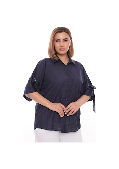 Lady Majestic Cotton Büyük Beden Kadın Pamuklu Gömlek Rahat Kesim, Düğmeli, Volan Kol Detaylı Lacivert Lady Majestic Cotton Büyük Beden Kadın Pamuklu Gömlek Rahat Kesim, Düğmeli, Volan Kol Detaylı Lacivert
