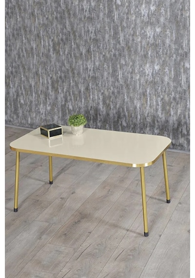 Orta Sehpa Gold Metal Ayak Krem