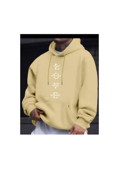 Medinenur Love Baskılı Kapüşonlu Swatshirt Bej