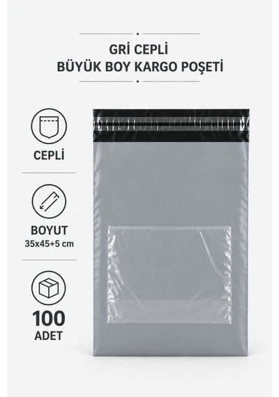 Northcity Gri Cepli Büyük Boy Kargo Poşeti 35x45+5 Cm 100 Adet
