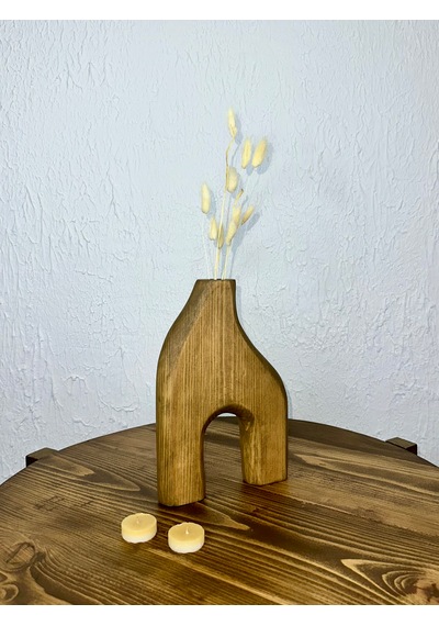 O&a Wood Doğal Ahşap Dekoratif Biblo Vazo Koyu Meşe