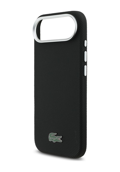 Apple iPhone 17 Air Kılıf Lacoste Lisanslı M-safe Uyumlu Pvc Pike Desenli İkonik Timsah Logolu Kapak Siyah