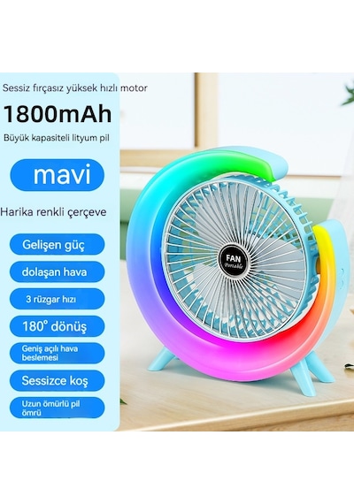 Usb Masaüstü Fanı Şarj Edilebilir Döngü Yüksek Rüzgar Fanı 000-mavi